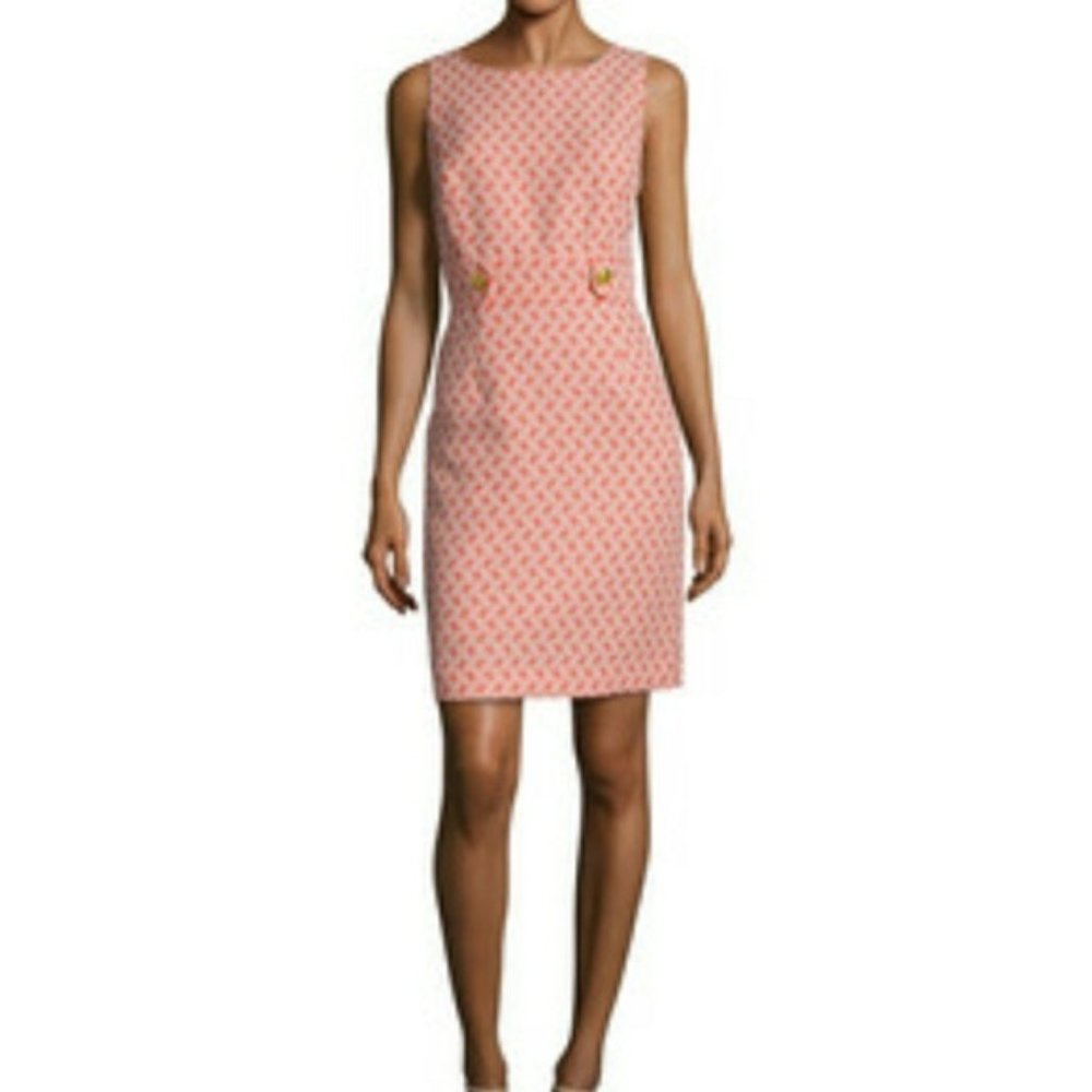 Tahari Coral / White Sleeveless Sheath Dress sz 8